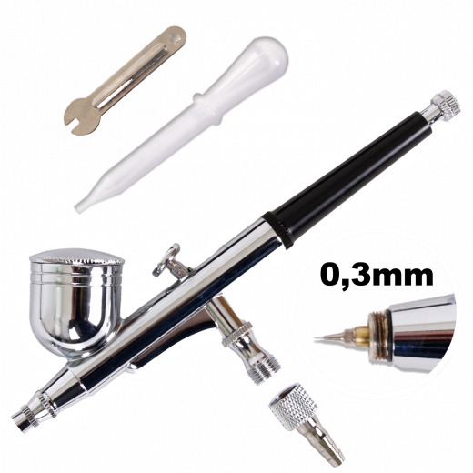 Airbrushpistole Profi-AirBrush Gravity Double-Action-Gun 130 D 0,3 mit Druckluftschlauch