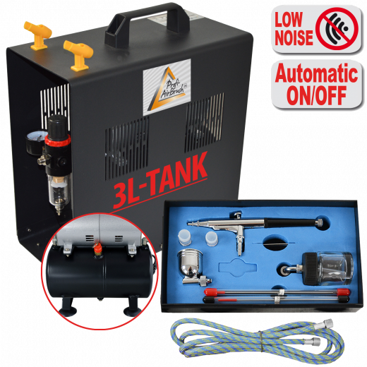 Profi-AirBrush Kompressor DUO-Power II-C Set I mit Zubehörauswahl