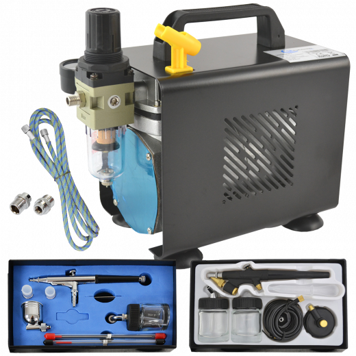 Profi-AirBrush Ultimate mit Airbrushpistole Double Action Gun 134s, Airbrushpistole Single Action Gun 138, Schlauch und Adapter