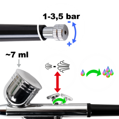 Airbrushpistole Profi-AirBrush Gravity Double-Action-Gun 130 D 0,3 mit Druckluftschlauch